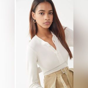 UO Shrunken Surplus Henley Top in Ivory